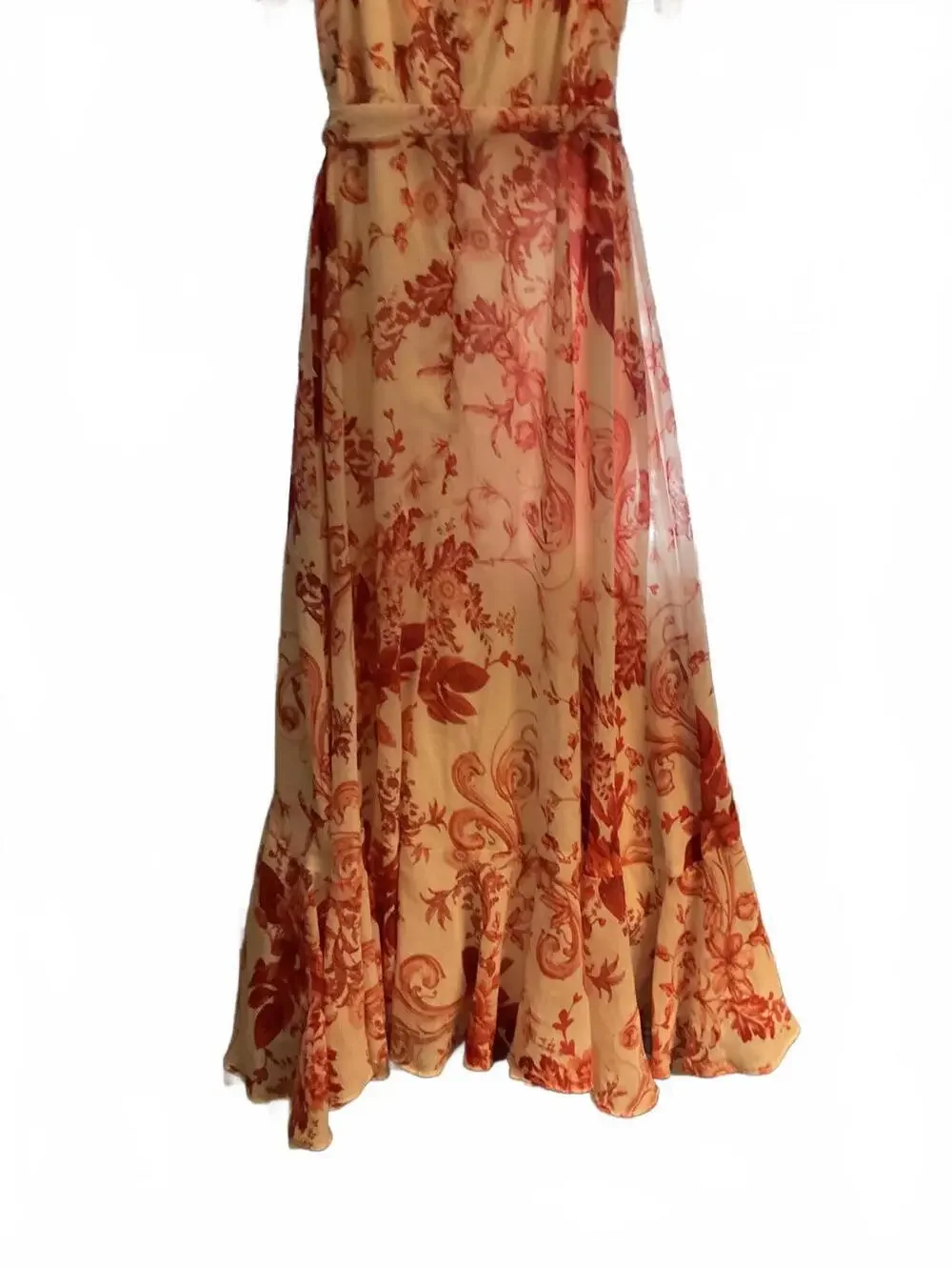 Gabby Skye White and Pink Floral Midi Dress with Ruffled Hem Size 10 - Picture 11 of 12